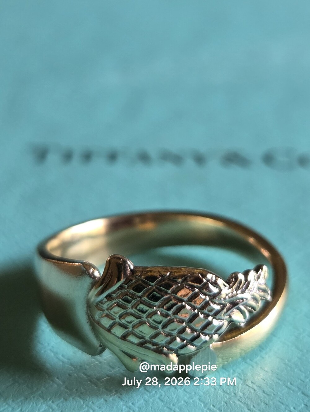 Tiffany & Co. Pinapple Spoon Ring Gold Vermile Over Sterling Luxury Demark #27